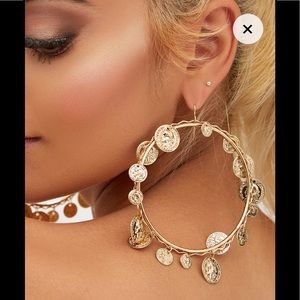Gold large coin hoop earrings